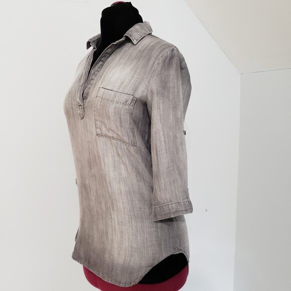 Cloth & Stone Gray Split V Neck Tencel Tunic Top XS - Picture 5 of 11